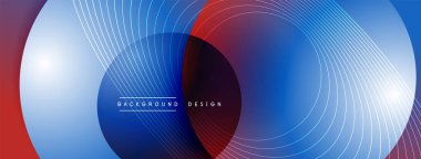 Gölgeli gradyan daireler. Vektör tekno soyut arka plan. Modern üstüste bindirme formları duvar kağıdı arkaplanı, tasarım şablonu