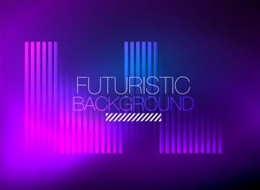 Parlak neon rengi tekno soyut arkaplan, koyu arkaplanda parlak neon çizgiler