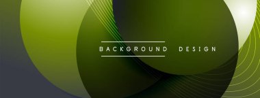 Gölgeli gradyan daireler. Vektör tekno soyut arka plan. Modern üstüste bindirme formları duvar kağıdı arkaplanı, tasarım şablonu