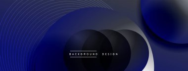 Gölgeli gradyan daireler. Vektör tekno soyut arka plan. Modern üstüste bindirme formları duvar kağıdı arkaplanı, tasarım şablonu