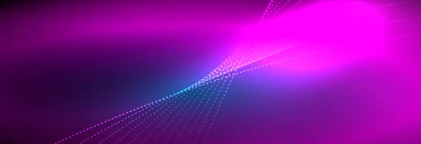 Neon glanzende kleur achtergrond met licht gloeiende golflijn deeltjes. Achtergronden van behang, ontwerpsjablonen voor zakelijke of technologische presentaties, internetposters of omslagen van webbrochures — Stockvector