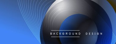 Gölgeli gradyan daireler. Vektör tekno soyut arka plan. Modern üstüste bindirme formları duvar kağıdı arkaplanı, tasarım şablonu