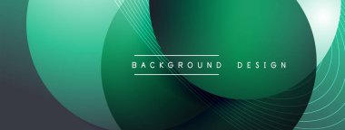 Gölgeli gradyan daireler. Vektör tekno soyut arka plan. Modern üstüste bindirme formları duvar kağıdı arkaplanı, tasarım şablonu