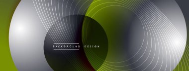 Gölgeli gradyan daireler. Vektör tekno soyut arka plan. Modern üstüste bindirme formları duvar kağıdı arkaplanı, tasarım şablonu