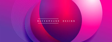 Gölgeli gradyan daireler. Vektör tekno soyut arka plan. Modern üstüste bindirme formları duvar kağıdı arkaplanı, tasarım şablonu