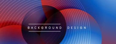 Gölgeli gradyan daireler. Vektör tekno soyut arka plan. Modern üstüste bindirme formları duvar kağıdı arkaplanı, tasarım şablonu