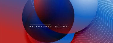 Gölgeli gradyan daireler. Vektör tekno soyut arka plan. Modern üstüste bindirme formları duvar kağıdı arkaplanı, tasarım şablonu