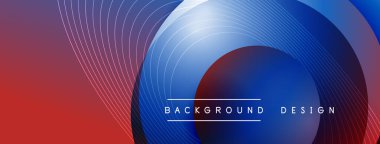 Gölgeli gradyan daireler. Vektör tekno soyut arka plan. Modern üstüste bindirme formları duvar kağıdı arkaplanı, tasarım şablonu