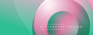 Gölgeli gradyan daireler. Vektör tekno soyut arka plan. Modern üstüste bindirme formları duvar kağıdı arkaplanı, tasarım şablonu