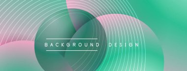 Gölgeli gradyan daireler. Vektör tekno soyut arka plan. Modern üstüste bindirme formları duvar kağıdı arkaplanı, tasarım şablonu