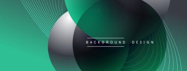 Gölgeli gradyan daireler. Vektör tekno soyut arka plan. Modern üstüste bindirme formları duvar kağıdı arkaplanı, tasarım şablonu