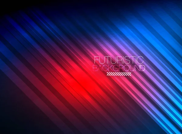 Latar belakang abstrak tekno warna neon terang, garis neon bersinar mengkilap di latar belakang gelap - Stok Vektor