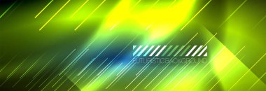 Neon parlayan çizgiler, sihirli enerji ve ışık hareketi arka planı. Vektör duvar kağıdı şablonu