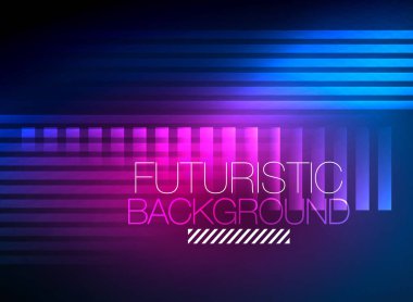 Parlak neon rengi tekno soyut arkaplan, koyu arkaplanda parlak neon çizgiler