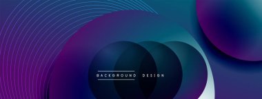 Gölgeli gradyan daireler. Vektör tekno soyut arka plan. Modern üstüste bindirme formları duvar kağıdı arkaplanı, tasarım şablonu