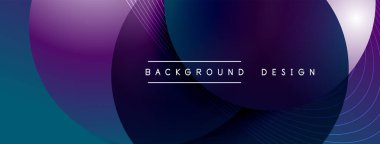 Gölgeli gradyan daireler. Vektör tekno soyut arka plan. Modern üstüste bindirme formları duvar kağıdı arkaplanı, tasarım şablonu