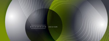 Gölgeli gradyan daireler. Vektör tekno soyut arka plan. Modern üstüste bindirme formları duvar kağıdı arkaplanı, tasarım şablonu