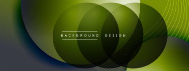 Gölgeli gradyan daireler. Vektör tekno soyut arka plan. Modern üstüste bindirme formları duvar kağıdı arkaplanı, tasarım şablonu