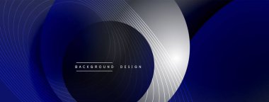 Gölgeli gradyan daireler. Vektör tekno soyut arka plan. Modern üstüste bindirme formları duvar kağıdı arkaplanı, tasarım şablonu