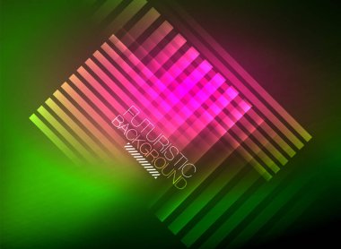Parlak neon rengi tekno soyut arkaplan, koyu arkaplanda parlak neon çizgiler