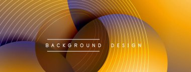 Gölgeli gradyan daireler. Vektör tekno soyut arka plan. Modern üstüste bindirme formları duvar kağıdı arkaplanı, tasarım şablonu