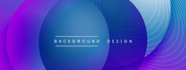 Gölgeli gradyan daireler. Vektör tekno soyut arka plan. Modern üstüste bindirme formları duvar kağıdı arkaplanı, tasarım şablonu