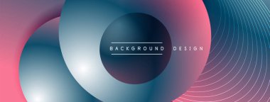 Gölgeli gradyan daireler. Vektör tekno soyut arka plan. Modern üstüste bindirme formları duvar kağıdı arkaplanı, tasarım şablonu