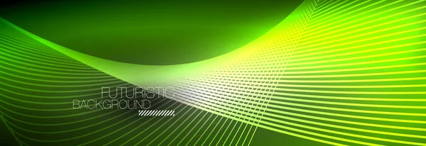 Luz resplandeciente de neón abstracta en la oscuridad con olas. Brillante concepto de energía mágica y movimiento, vector abstracto fondo de pantalla — Archivo Imágenes Vectoriales