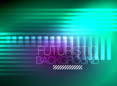 Parlak neon rengi tekno soyut arkaplan, koyu arkaplanda parlak neon çizgiler