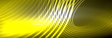 Parlayan neon halkaları olan koyu soyut bir arka plan. İş ya da teknoloji sunumu, İnternet posteri ya da web broşürü kapağı, duvar kağıdı için modaya uygun tasarım şablonu