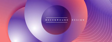 Gölgeli gradyan daireler. Vektör tekno soyut arka plan. Modern üstüste bindirme formları duvar kağıdı arkaplanı, tasarım şablonu