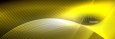 Karanlıkta dalgalarla parlayan soyut neon ışığı. Parlak sihirli enerji ve hareket konsepti, vektör soyut duvar kağıdı arkaplanı