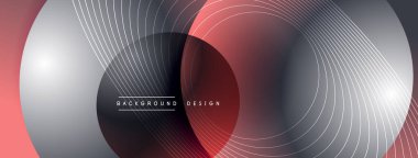 Gölgeli gradyan daireler. Vektör tekno soyut arka plan. Modern üstüste bindirme formları duvar kağıdı arkaplanı, tasarım şablonu