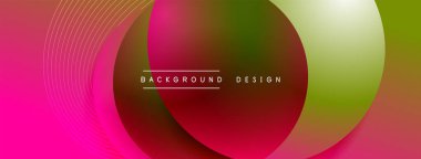 Gölgeli gradyan daireler. Vektör tekno soyut arka plan. Modern üstüste bindirme formları duvar kağıdı arkaplanı, tasarım şablonu