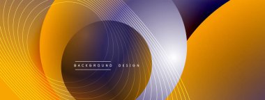 Gölgeli gradyan daireler. Vektör tekno soyut arka plan. Modern üstüste bindirme formları duvar kağıdı arkaplanı, tasarım şablonu