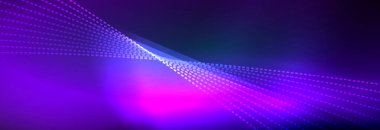 Parlak ışık dalga çizgisi parçacıkları olan parlak bir arkaplan. Duvar kağıdı arkaplanı, iş ve teknoloji sunumları için tasarım şablonları, İnternet posterleri veya web broşürü kapakları