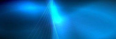 Parlak ışık dalga çizgisi parçacıkları olan parlak bir arkaplan. Duvar kağıdı arkaplanı, iş ve teknoloji sunumları için tasarım şablonları, İnternet posterleri veya web broşürü kapakları