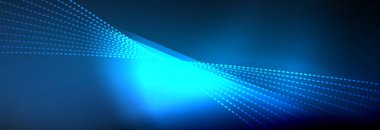 Parlak ışık dalga çizgisi parçacıkları olan parlak bir arkaplan. Duvar kağıdı arkaplanı, iş ve teknoloji sunumları için tasarım şablonları, İnternet posterleri veya web broşürü kapakları