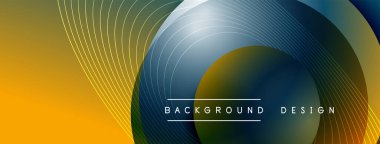 Gölgeli gradyan daireler. Vektör tekno soyut arka plan. Modern üstüste bindirme formları duvar kağıdı arkaplanı, tasarım şablonu