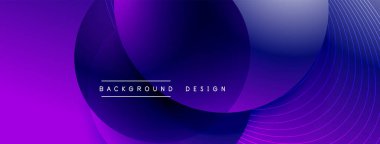 Gölgeli gradyan daireler. Vektör tekno soyut arka plan. Modern üstüste bindirme formları duvar kağıdı arkaplanı, tasarım şablonu