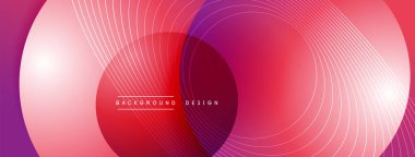 Gölgeli gradyan daireler. Vektör tekno soyut arka plan. Modern üstüste bindirme formları duvar kağıdı arkaplanı, tasarım şablonu