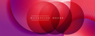 Gölgeli gradyan daireler. Vektör tekno soyut arka plan. Modern üstüste bindirme formları duvar kağıdı arkaplanı, tasarım şablonu