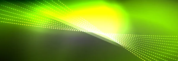 Fundo de cor brilhante de néon com partículas de linha de onda brilhantes leves. Papel de parede de fundo, modelos de design para apresentações de negócios ou tecnologia, cartazes de internet ou brochura da web cobre — Vetor de Stock