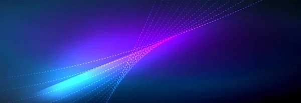 Neon glanzende kleur achtergrond met licht gloeiende golflijn deeltjes. Achtergronden van behang, ontwerpsjablonen voor zakelijke of technologische presentaties, internetposters of omslagen van webbrochures — Stockvector