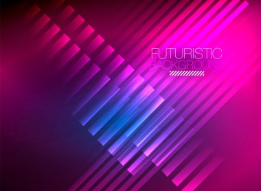 Parlak neon rengi tekno soyut arkaplan, koyu arkaplanda parlak neon çizgiler