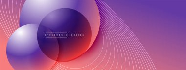 Gölgeli gradyan daireler. Vektör tekno soyut arka plan. Modern üstüste bindirme formları duvar kağıdı arkaplanı, tasarım şablonu