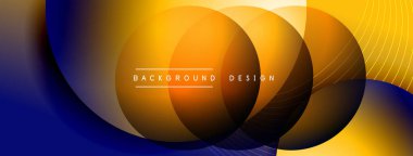 Gölgeli gradyan daireler. Vektör tekno soyut arka plan. Modern üstüste bindirme formları duvar kağıdı arkaplanı, tasarım şablonu