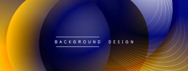 Gölgeli gradyan daireler. Vektör tekno soyut arka plan. Modern üstüste bindirme formları duvar kağıdı arkaplanı, tasarım şablonu