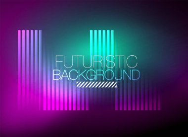 Parlak neon rengi tekno soyut arkaplan, koyu arkaplanda parlak neon çizgiler