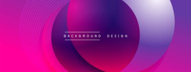 Gölgeli gradyan daireler. Vektör tekno soyut arka plan. Modern üstüste bindirme formları duvar kağıdı arkaplanı, tasarım şablonu